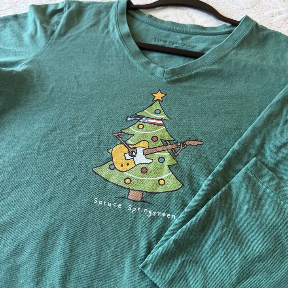 Life is good Green V-Neck Long Sleeve Tee - Spruce Springsteen